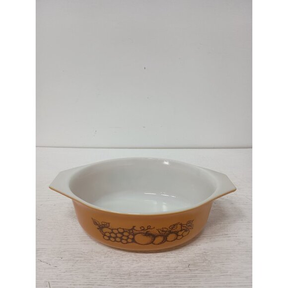 Vintage 1970s Pyrex Old Orchard Brown Oval Casserole Dish With Lid 1 1/2 Qt - Picture 7 of 11